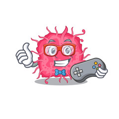 Mascot design concept of pathogenic bacteria gamer using controller