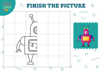 Copy picture vector illustration. Complete and color game for preschool and school kids