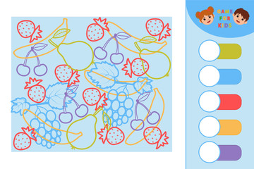 Fototapeta na wymiar Educational game for kids. Colorful letters puzzle.. Learning symmetry for preschool children and kids. Printable worksheet. Vector Illustration