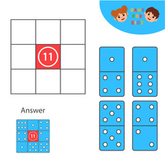 Math Game for children. Dominoes. Learning counting, addition.  Education developing worksheet. Vector illustration