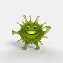 Fototapeta premium Cute virus character waving by hand 3D render illustration