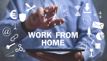 Man holding smartphone. Work from home