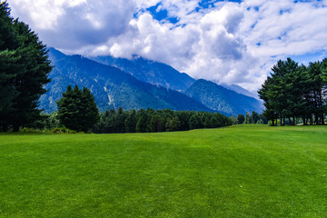 Fototapeta na wymiar Beautiful view of a Golf Course at Pahalgam Kashmir,India,