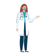 doctor female with face mask isolated icon vector illustration design