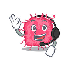 A gorgeous pathogenic bacteria mascot character concept wearing headphone