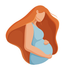 Beautiful pregnant woman. Happy Mothers day. Vector illustration.