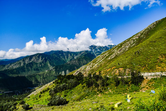 An eye catching view of lush green mountains at Ramban Kashmir,India.
