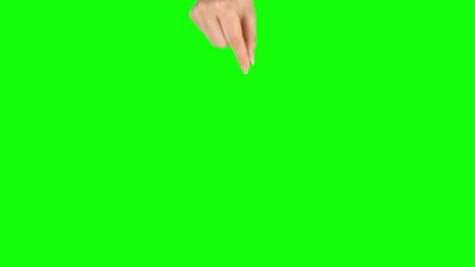 Female hand is performing spread at tablet screen gesture on green screen. Close up