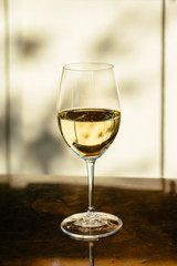 Glass of white wine outdoors