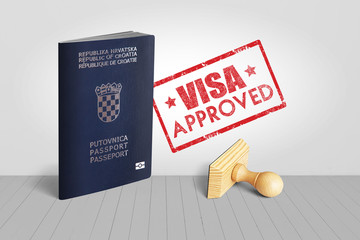 Croatia Passport with Visa Approved Wooden Stamp for Travel - 3D Illustration