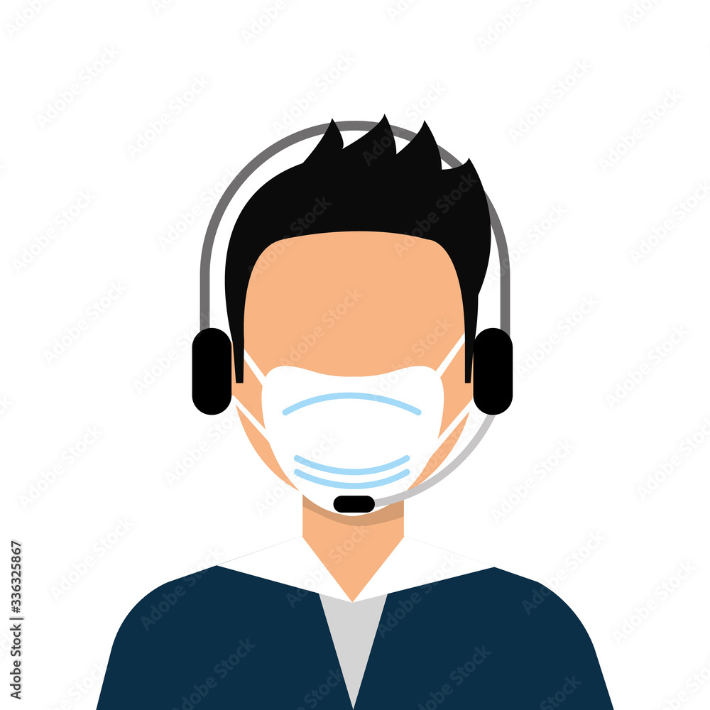 Poster man agent call center with face mask vector illustration design