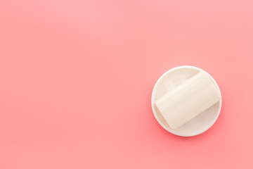 Soap bar - hygiene concept - on pink background top-down copy space