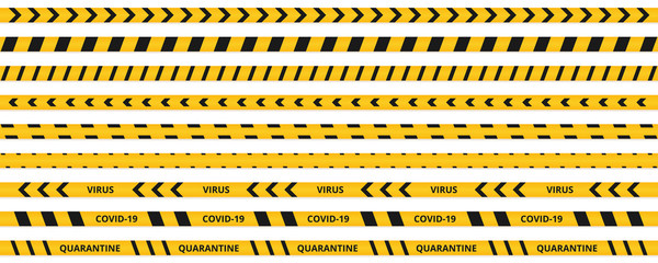 Quarantine tape coronavirus. Warning coronavirus quarantine yellow and black stripes.