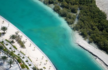 aerial view on sunny azure beach