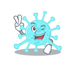 Happy cegacovirus cartoon design concept with two fingers