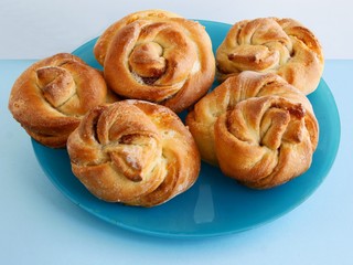 tasty homemade sweet buns with jam close up