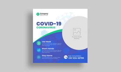 COVID-19 Coronavirus Medical Social Media Post Template with Banner & Flyer
