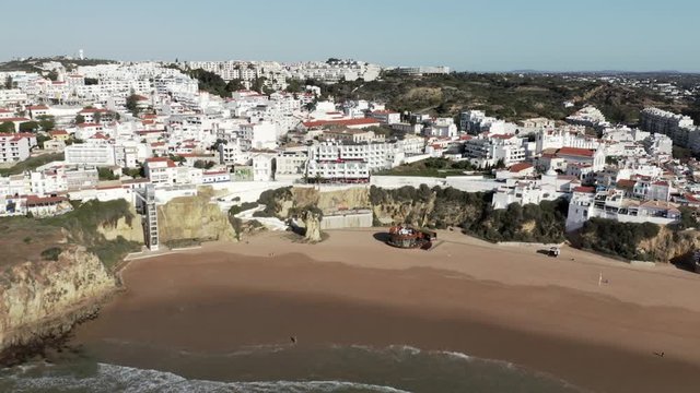 AERIAL Approaching The City Of Albufeira, Portugal