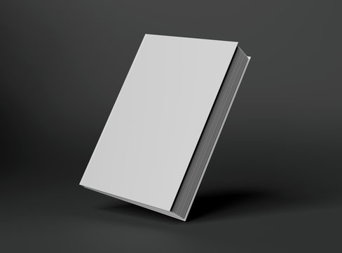 Blank A4 book hardcover mockup floating on grey background 3D rendering