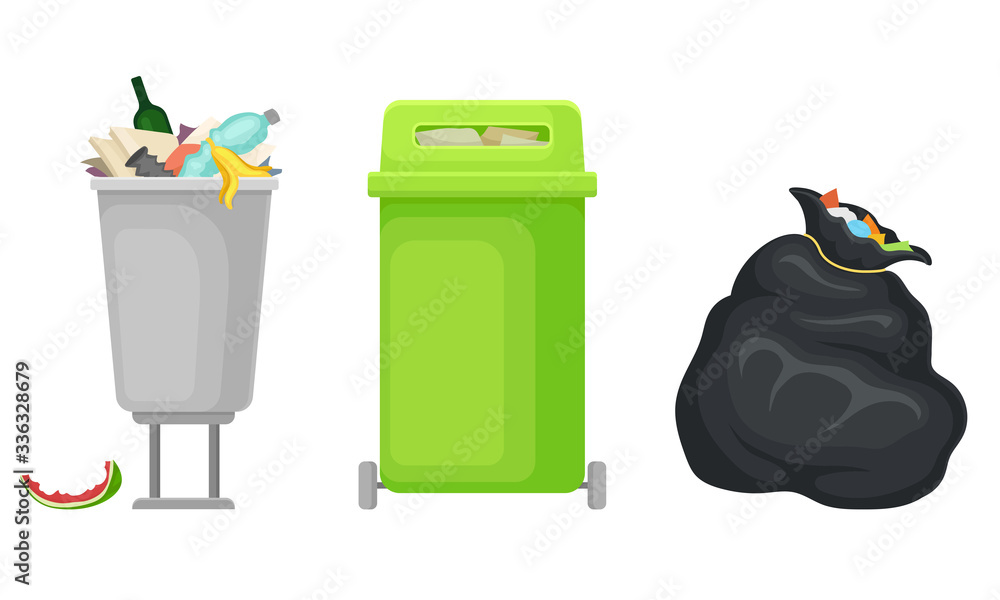 Aufkleber garbage or refuse in the tanks and sack vector set