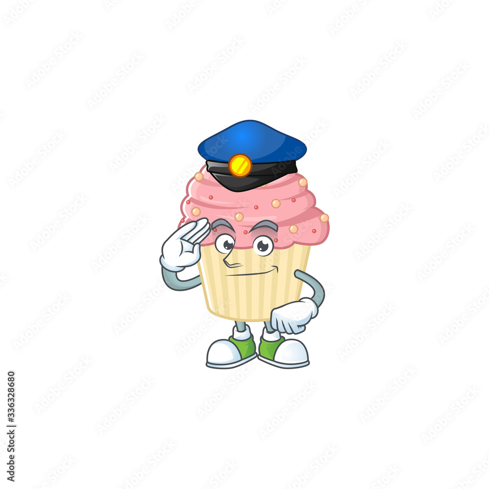 Poster A dedicated Police officer of strawberry cupcake mascot design style