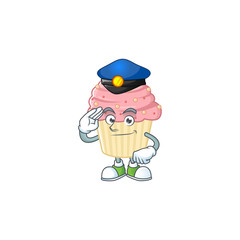 A dedicated Police officer of strawberry cupcake mascot design style