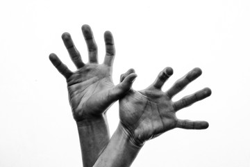 hands of a man on a white background
