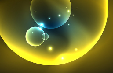 Neon shiny transparent glowing circles with light effects. Techno futuristic vector abstract background For Wallpaper, Banner, Background, Card, Book Illustration, landing page