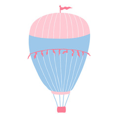 Cute romantic air balloon in pastel colors isolated on a white background. Icon for children's room design, textiles, invitations, greeting cards. Vector illustration