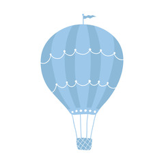 Cute romantic air balloon in blue color isolated on a white background. Icon for children's room design, textiles, invitations, greeting cards. Vector illustration