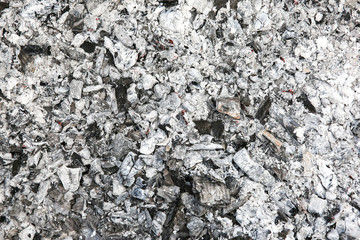 Ash after burning wooden planks.