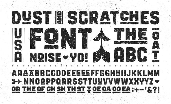 Hand-drawn alphabet and font. Bold, regular and medium uppercase letters, alternative characters. Creative hand-drawn sketch texture font for design, typographic. Vector Illustration