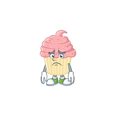 Cartoon picture of strawberry cupcake with worried face