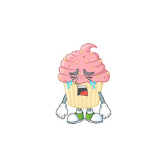 A weeping strawberry cupcake cartoon character concept
