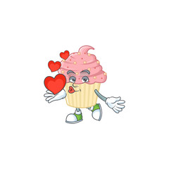 An adorable cartoon design of strawberry cupcake holding heart