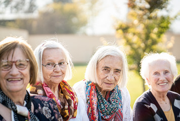 Aged people group portrait outdoors