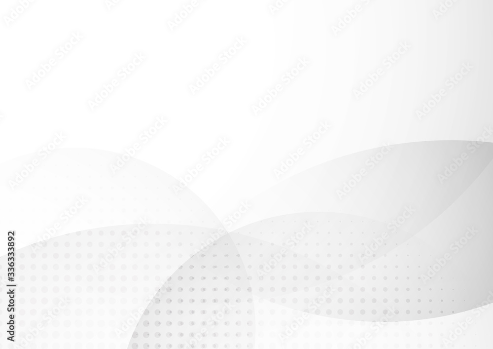 Poster abstract white and gray circle overlapping with halftone background.