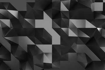 Black Abstract Geometric Background. Modern Design Wallpaper. 3d Render Illustration Background. Polygon Texture Pattern. Three-dimensional Minimal Triangle Abstract Background.