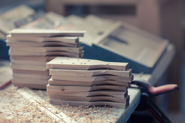 Wooden blanks. Factory, wood products. Workshop for the manufacture of wooden products