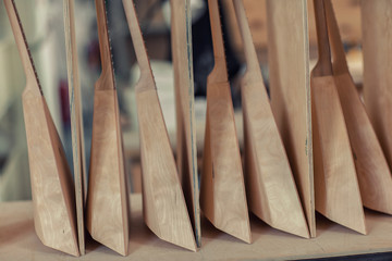 Making musical instruments. Balalaika production. Prefabricated balalaika warehouse