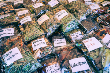 Bags of traditional spices for sale in Mexico