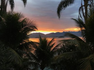 Fototapeta na wymiar Sonnenuntergang zwischen Palmen