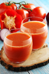 Glasses with vegetable smoothie drink