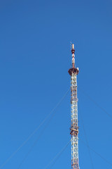 Obraz premium Tower for cellular communication and data transmission. Mobile phone Telecommunication Radio antenna Tower.