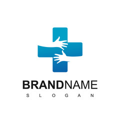 Health Care Logo With Plus And Hug Hand Symbol