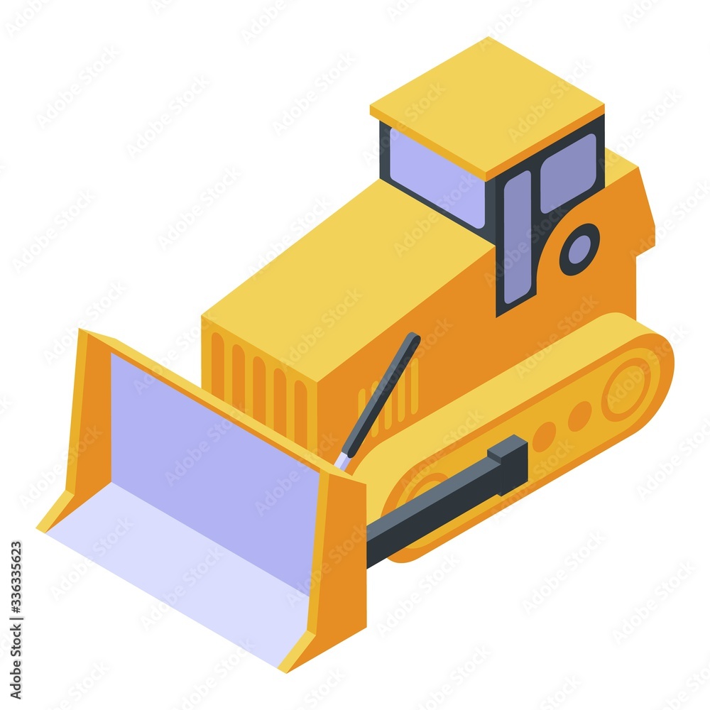 Poster bulldozer cawler machine icon. isometric of bulldozer cawler machine vector icon for web design isol