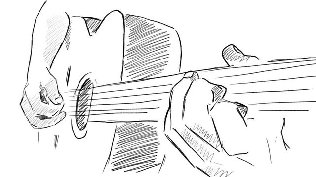 A person plays an acoustic guitar. Hands close-up. Classic tween