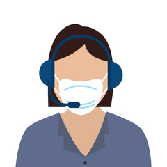 woman agent call center with face mask vector illustration design