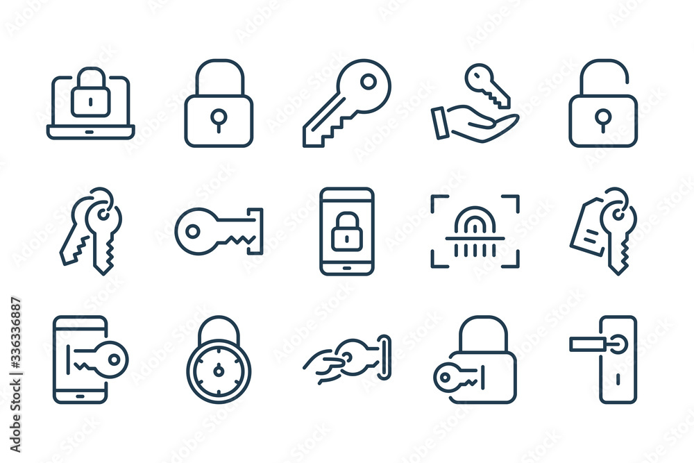 Wall mural Key and lock line icons. Access, Password and Login vector linear icon set.