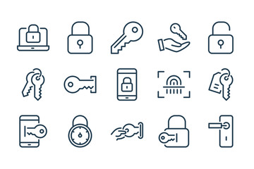 Key and lock line icons. Access, Password and Login vector linear icon set.